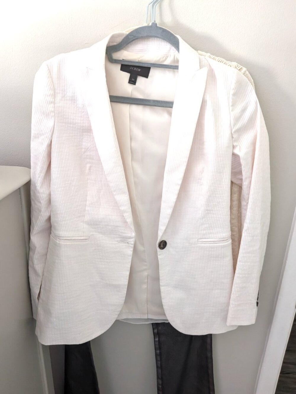 J.Crew Pink & White Seersucker Striped One-Button Blazer Size 00